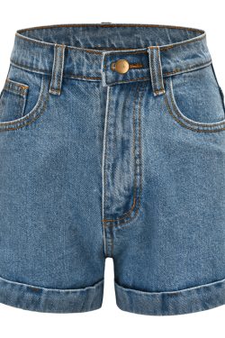 High-Waisted Cuffed Denim Shorts for Women - Vintage Classic Slimming Hot Pants for Summer, Y2K Style