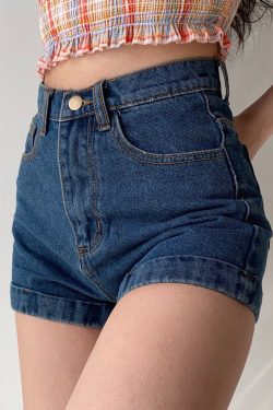 High-Waisted Cuffed Denim Shorts for Women - Vintage Classic Slimming Hot Pants for Summer, Y2K Style