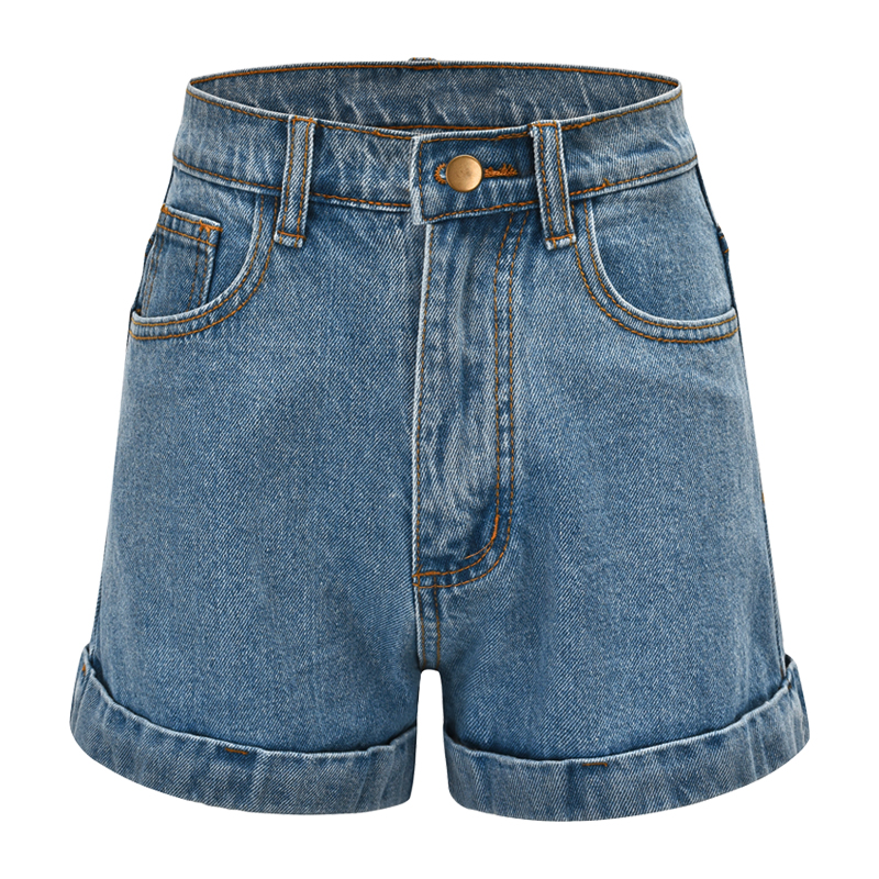 High-Waisted Cuffed Denim Shorts for Women - Vintage Classic Summer Slimming Hot Pants, Versatile 90s Style High-Waisted Cuffed Denim Shorts for Women - Vintage Classic Summer Slimming Hot Pants, Versatile 90s Style