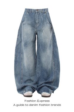 High-Waisted Deconstructed Curved Knife Jeans for Women - Vintage Washed Bamboo Wide-Leg Pants for Autumn/Winter 2025