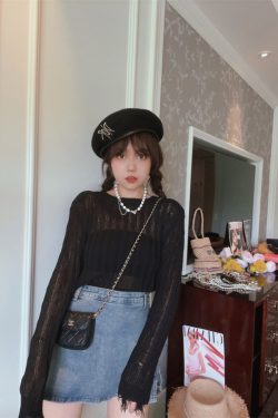 High-Waisted Denim Skirt with Safety Shorts - Versatile American Vintage Style for Spring/Summer 2024, Leg-Lengthening Fit