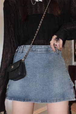 High-Waisted Denim Skirt with Safety Shorts - Versatile American Vintage Style for Spring/Summer 2024, Leg-Lengthening Fit