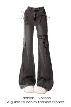 High-Waisted Flared Jeans for Women, Spliced Workwear Design, Slim-Fit Bell-Bottoms, Autumn Winter 2025 Fashion