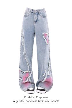 High-Waisted Flared Jeans for Women with Butterfly Embroidery | Vintage Style | 2025 Spring Autumn Fashion | Floor-Length