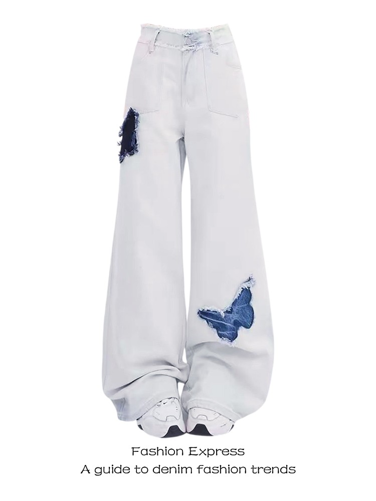 High-Waisted Flared Jeans for Women with Butterfly Embroidery | Vintage Style | 2025 Spring Autumn Fashion | Floor-Length High-Waisted Flared Jeans for Women with Butterfly Embroidery | Vintage Style | 2025 Spring Autumn Fashion | Floor-Length