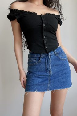 High-Waisted Frayed Bodycon Denim Mini Skirt - Sexy A-Line Design for Hot Girl Style - European and American Fashion Trend