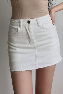 High-Waisted Frayed Bodycon Denim Mini Skirt - Sexy A-Line Design for Hot Girl Style - European and American Fashion Trend