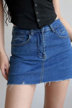 High-Waisted Frayed Bodycon Denim Mini Skirt - Sexy A-Line Design for Hot Girl Style - European and American Fashion Trend