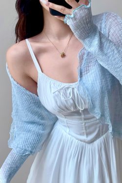 High-Waisted Lace Trim Cardigan for Women - Sensual Summer Sun Protection Top - Lightweight Airy Style for Fresh 90s Y2K Vibes