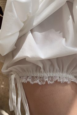 High-Waisted Lace Trim Tie White Bud Skirt with Safety Pants - DIY Spring/Summer Half Skirt, Short Skirt, 90s Inspired Fashion