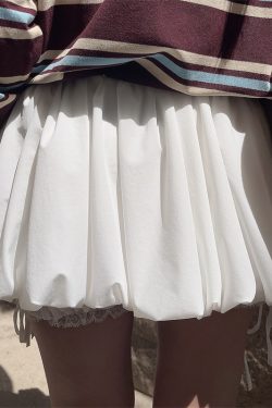 High-Waisted Lace Trim Tie White Bud Skirt with Safety Pants - DIY Spring/Summer Half Skirt, Short Skirt, 90s Inspired Fashion