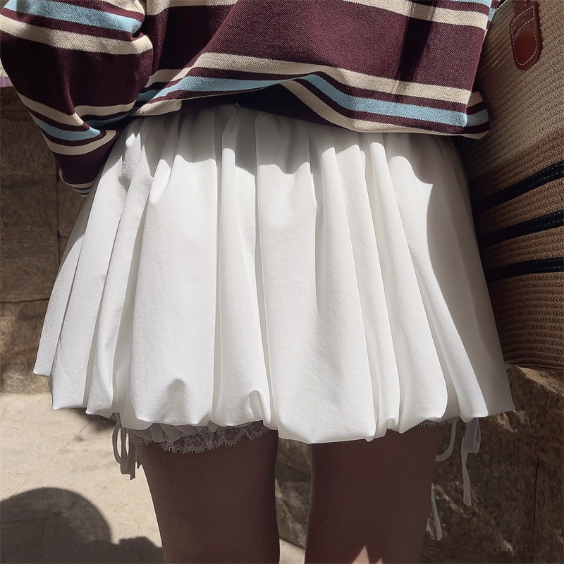 High-Waisted Lace Trim Tie White Bud Skirt with Safety Pants - DIY Spring/Summer Half Skirt, Short Skirt, 90s Inspired Fashion High-Waisted Lace Trim Tie White Bud Skirt with Safety Pants - DIY Spring/Summer Half Skirt, Short Skirt, 90s Inspired Fashion