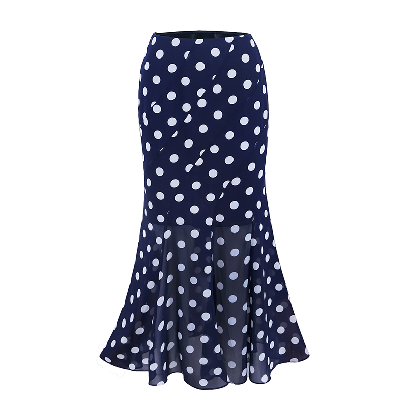 High-Waisted Polka Dot Irregular Vintage Long Skirt with Fish Tail Design - Slimming Asymmetrical Style High-Waisted Polka Dot Irregular Vintage Long Skirt with Fish Tail Design - Slimming Asymmetrical Style