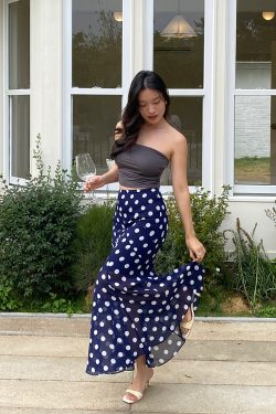 High-Waisted Polka Dot Irregular Vintage Long Skirt with Fish Tail Design - Slimming Asymmetrical Style