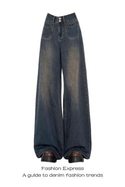 High-Waisted Retro Cement Gray Wide-Leg Jeans, 2025 Trendy Loose Draped Floor-Length Pants for Effortless Style
