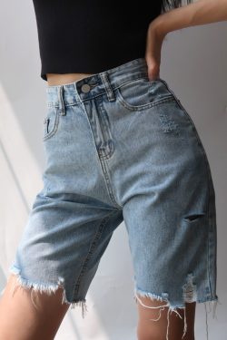 High-Waisted Retro Slim-Fit Frayed Denim Shorts for Women - European & American Style Cycling Summer Shorts