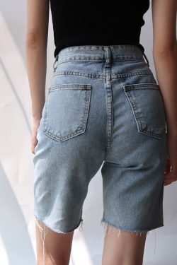 High-Waisted Retro Slim-Fit Frayed Denim Shorts for Women - European & American Style Cycling Summer Shorts