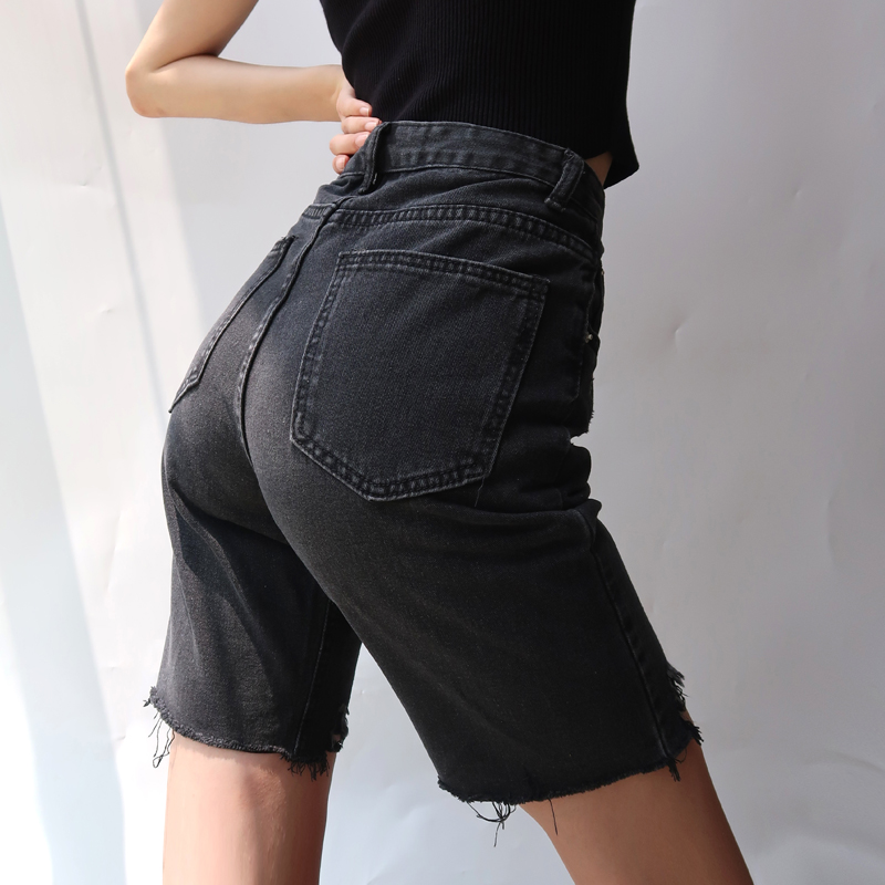 High-Waisted Retro Slim-Fit Frayed Denim Shorts for Women - European & American Style Cycling Summer Shorts High-Waisted Retro Slim-Fit Frayed Denim Shorts for Women - European & American Style Cycling Summer Shorts