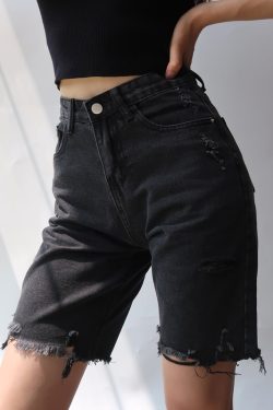 High-Waisted Retro Slim-Fit Frayed Denim Shorts for Women - European & American Style Cycling Summer Shorts