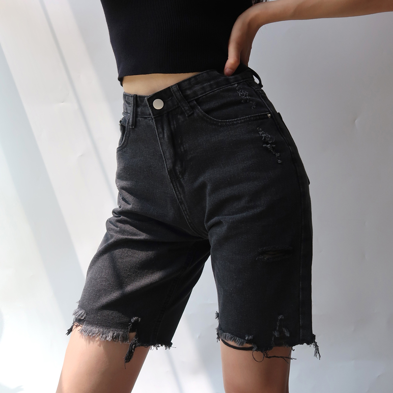 High-Waisted Retro Slim-Fit Frayed Denim Shorts for Women - European & American Style Cycling Summer Shorts High-Waisted Retro Slim-Fit Frayed Denim Shorts for Women - European & American Style Cycling Summer Shorts