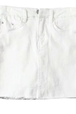 High-Waisted Ripped Denim Mini Skirt & White Bodycon Pencil Skirt - Sexy Slim Fit, Anti-Exposure, 90s Inspired Fashion