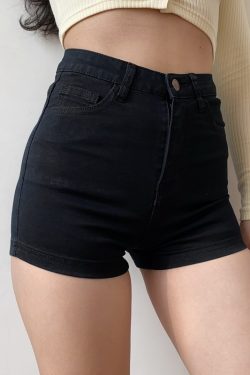 High-Waisted Slim Fit Stretch Denim Shorts for Women - Vintage Bodycon Sexy Hot Pants for Summer, 90s Inspired Fashion