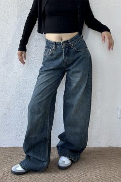 High-Waisted Slim Straight Loose Floor-Length Pants for Petite Women - Trendy Spring High Street Jeans
