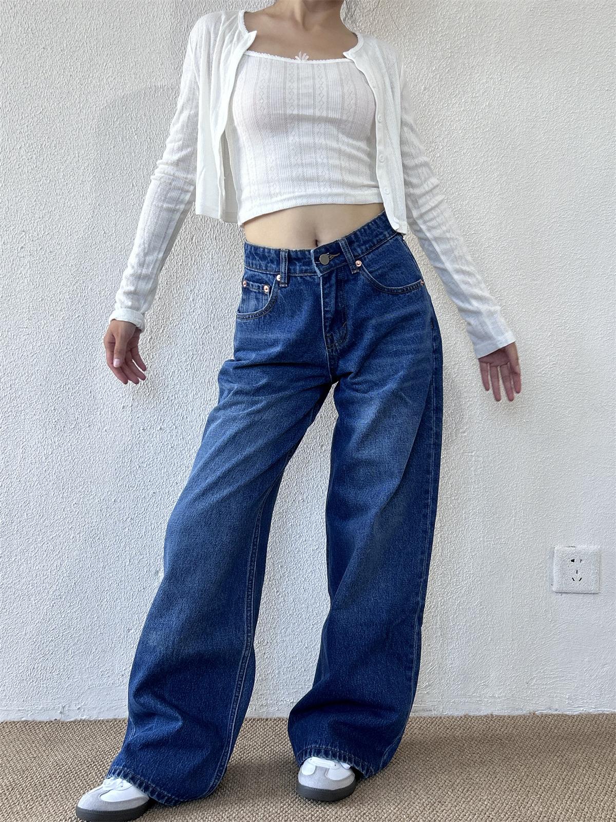 High-Waisted Slim Straight Loose Floor-Length Pants for Petite Women - Trendy Spring High Street Jeans High-Waisted Slim Straight Loose Floor-Length Pants for Petite Women - Trendy Spring High Street Jeans