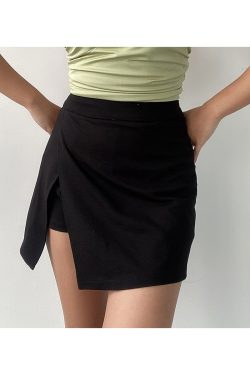 High-Waisted Solid Color Side-Slit Mini Skirt with Safety Shorts - Sexy European & American Style Fashion for Effortless Chic