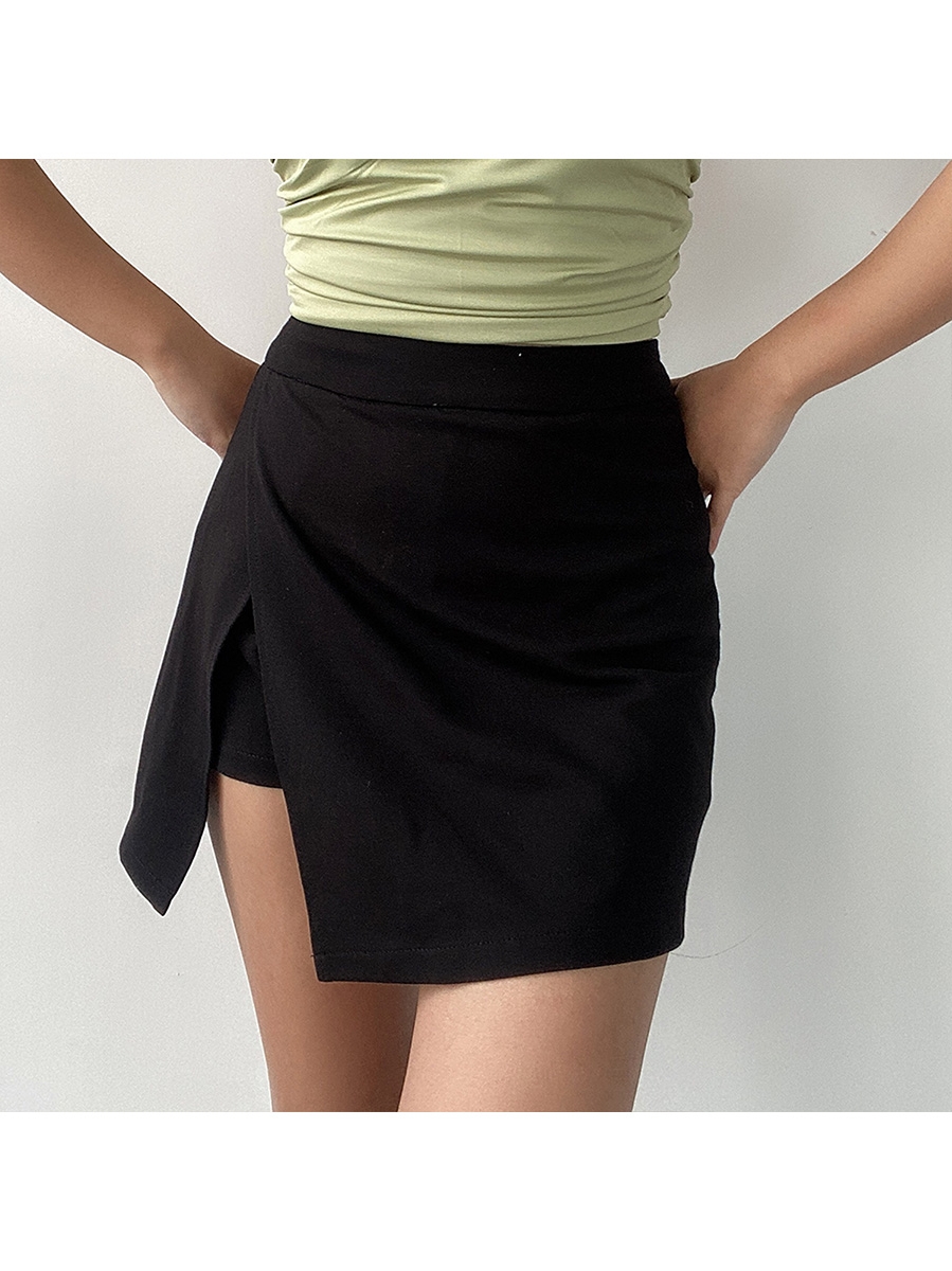 High-Waisted Solid Color Side-Slit Mini Skirt with Safety Shorts - Sexy European & American Style Fashion for Effortless Chic High-Waisted Solid Color Side-Slit Mini Skirt with Safety Shorts - Sexy European & American Style Fashion for Effortless Chic