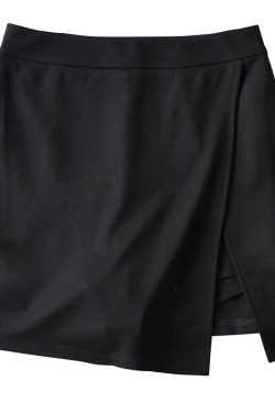 High-Waisted Solid Color Side-Slit Mini Skirt with Safety Shorts - Sexy European & American Style Fashion for Effortless Chic