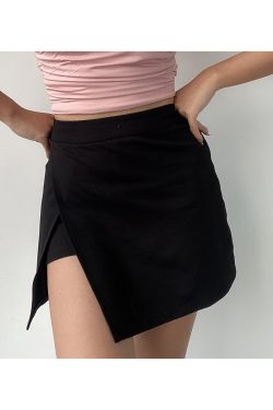 High-Waisted Solid Color Side-Slit Mini Skirt with Safety Shorts - Sexy European & American Style Fashion for Effortless Chic