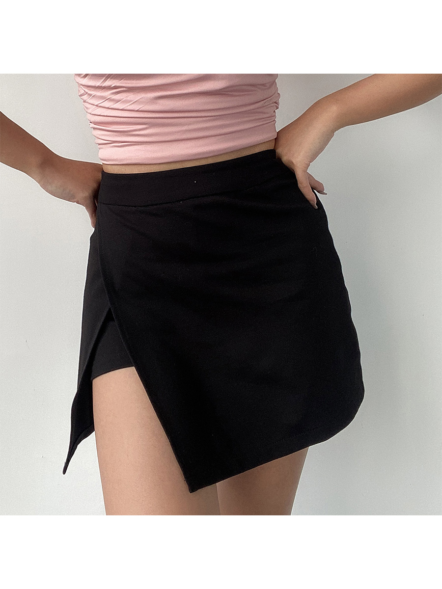 High-Waisted Solid Color Side-Slit Mini Skirt with Safety Shorts - Sexy European & American Style Fashion for Effortless Chic High-Waisted Solid Color Side-Slit Mini Skirt with Safety Shorts - Sexy European & American Style Fashion for Effortless Chic