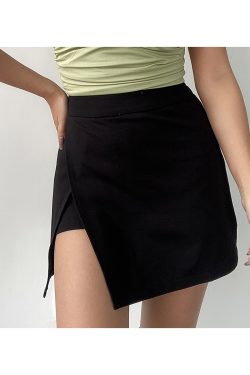 High-Waisted Solid Color Side-Slit Mini Skirt with Safety Shorts - Sexy European & American Style Fashion for Effortless Chic