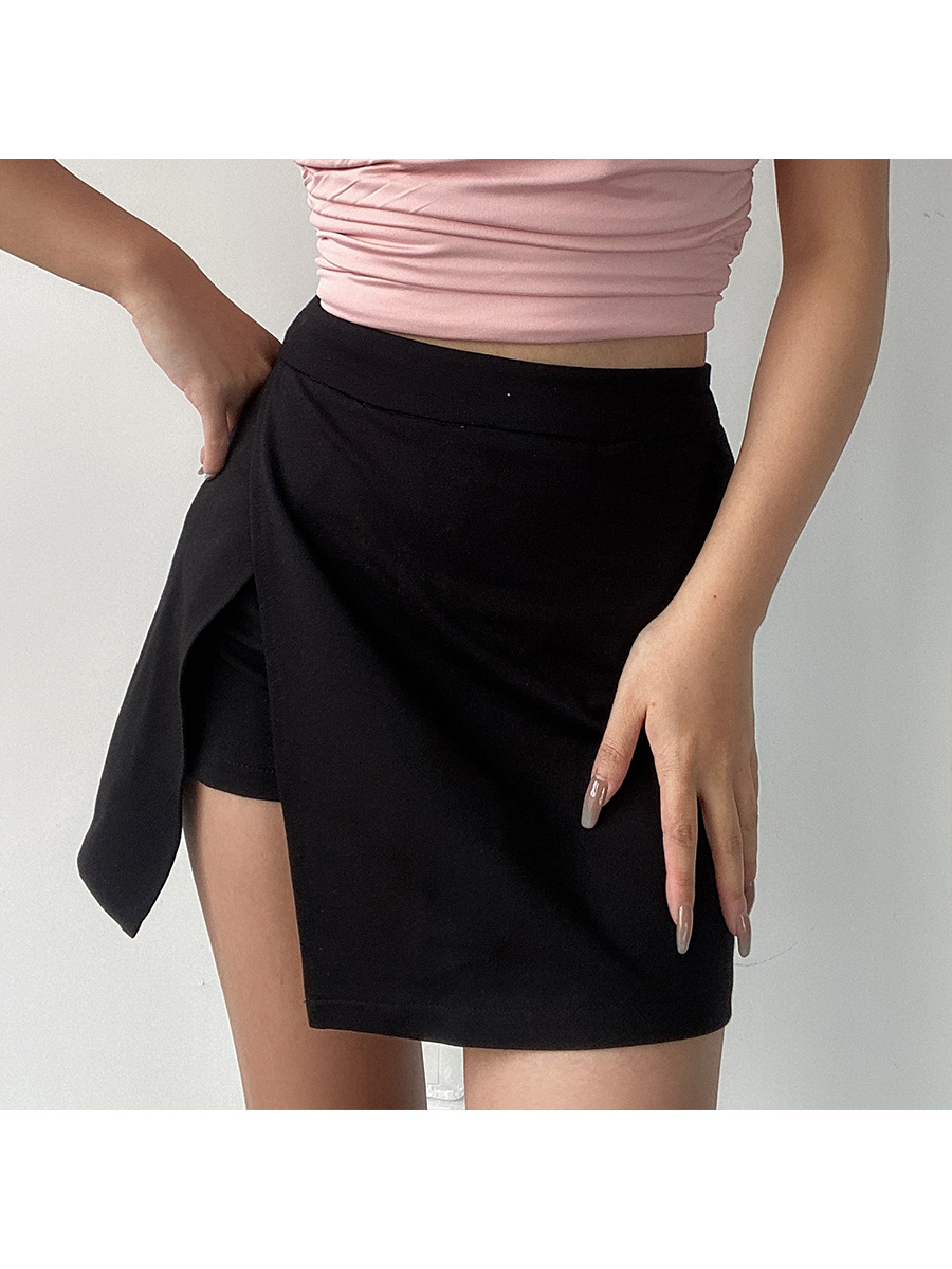 High-Waisted Solid Color Side-Slit Mini Skirt with Safety Shorts - Sexy European & American Style Fashion for Effortless Chic High-Waisted Solid Color Side-Slit Mini Skirt with Safety Shorts - Sexy European & American Style Fashion for Effortless Chic