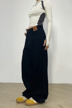 High-Waisted Straight-Leg Draped Denim Pants for Men and Women - Trendy Retro Wide-Leg Loose-Fitting American High Street Style