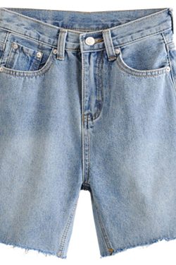 High-Waisted Vintage Distressed Denim Shorts for Women - Slimming Stretchy 5-Inch Frayed Design, Versatile Casual Style