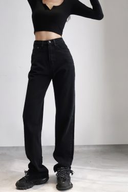 High-Waisted Vintage Wide-Leg Jeans for Women, Distressed with Side Slits, Loose-Fitting, Flattering 90s Style