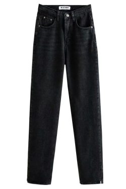 High-Waisted Vintage Wide-Leg Jeans for Women, Distressed with Side Slits, Loose-Fitting, Flattering 90s Style