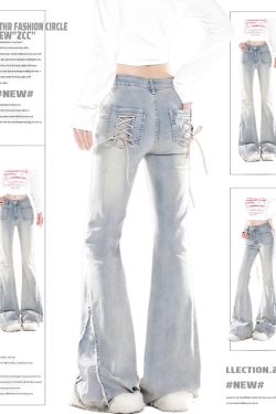 High-Waisted Water-Washed Blue Flared Jeans for Women - 2025 Spring Slim-Fit Versatile Floor-Length Pants