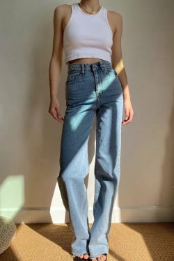 High-Waisted Wide-Leg Jeans for Women - American Retro Style, Loose Fit, Slimming, Floor-Length, Trendy 90s Fashion