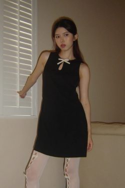 Hollow Bow Slim Fit A-Line Short Dress - Spring/Summer 2025 Thousand Gold Design, Perfect for 90s and Y2K Inspired Fashion