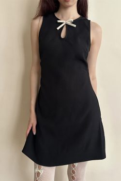 Hollow Bow Slim Fit A-Line Short Dress - Spring/Summer 2025 Thousand Gold Design, Perfect for 90s and Y2K Inspired Fashion