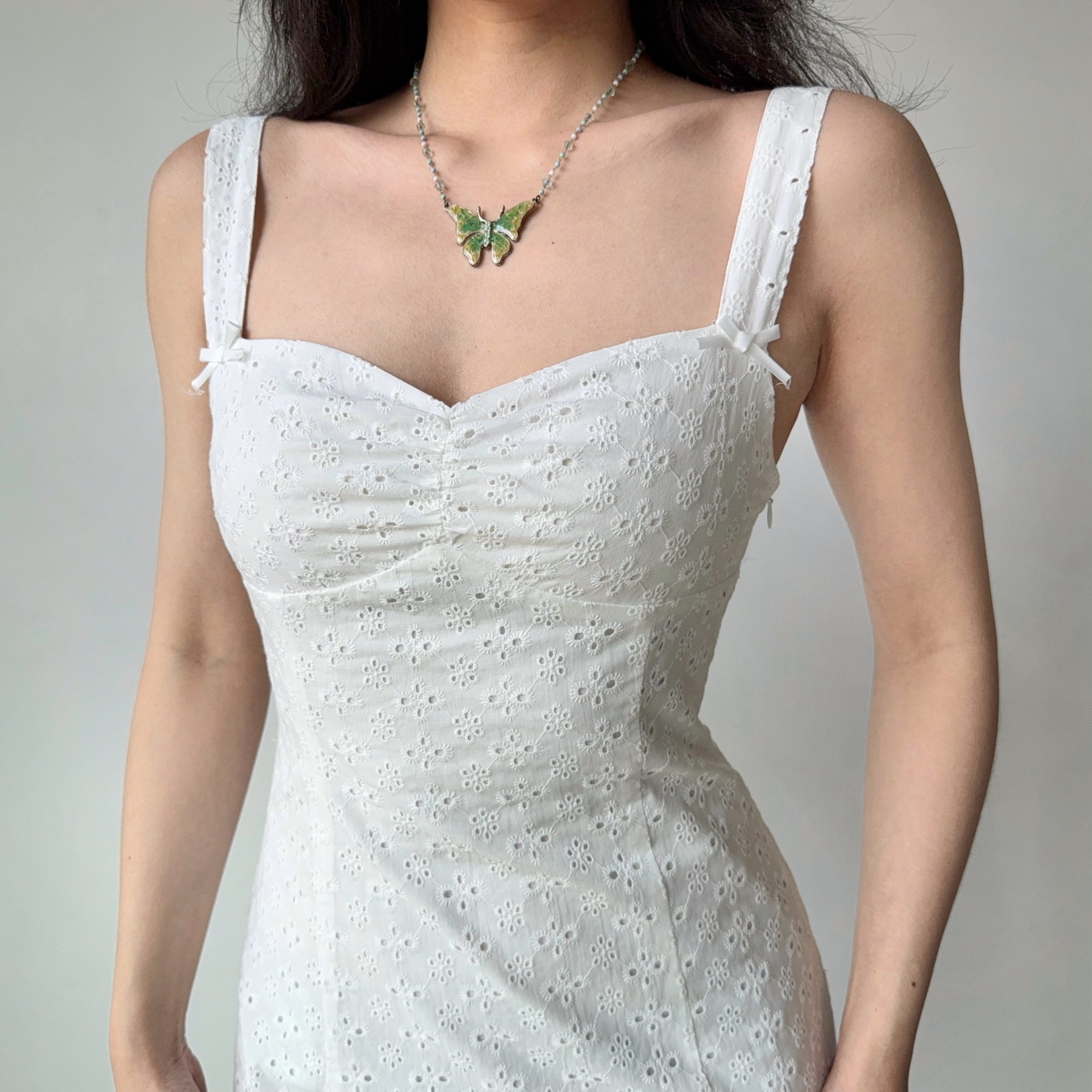 Hollow Embroidery White Short Dress for Women - Slim Fit Spaghetti Strap Summer Dress in European American Style Hollow Embroidery White Short Dress for Women - Slim Fit Spaghetti Strap Summer Dress in European American Style