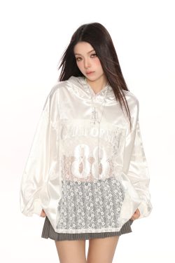 Hollow Lace Baseball Jacket for Women – Spring Loose Raglan Top, Trendy Hot Girl Jersey, Casual Street Style