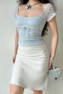 Hollow Lace Trim Square Neck Short Sleeve T-Shirt for Women - Summer Slim Fit Top in European & American Style