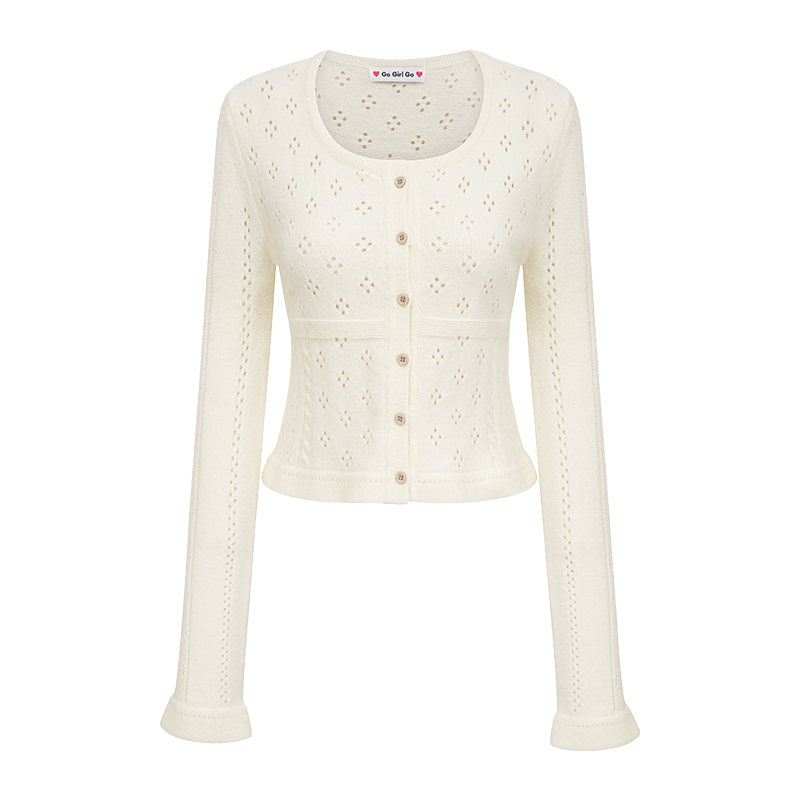 Hollow Square Neck Knitted Cardigan - Women's Slim Fit Short Long Sleeve Top in European American Style, Trendy Y2K Fashion Hollow Square Neck Knitted Cardigan - Women's Slim Fit Short Long Sleeve Top in European American Style, Trendy Y2K Fashion