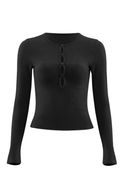 Hollowed-Out Long Sleeve T-Shirt - French Slim Fit Red Sexy Tight Top with Chest Pad - Y2K Style Fashion