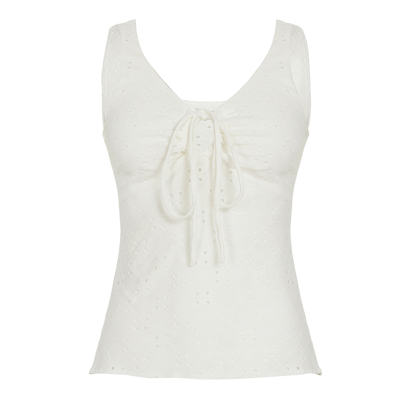 Hot Girl Solid Color Strap Hollow Textured Camisole - Versatile Slim Fit Waist-Defining Top for Y2K and Korean Style Fashion Hot Girl Solid Color Strap Hollow Textured Camisole - Versatile Slim Fit Waist-Defining Top for Y2K and Korean Style Fashion