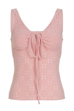 Hot Girl Solid Color Strap Hollow Textured Camisole - Versatile Slim Fit Waist-Defining Top for Y2K and Korean Style Fashion